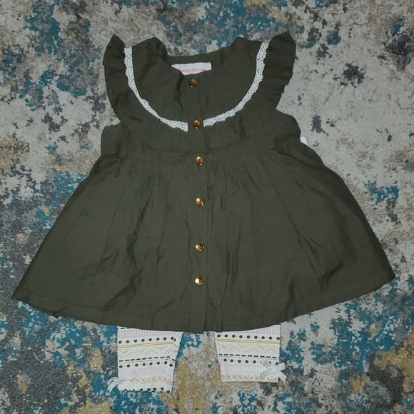 Tommy Bahama Other - New Tommy Bahama Green Baby Dress with Lace Trim and Gold Buttons 12 Months